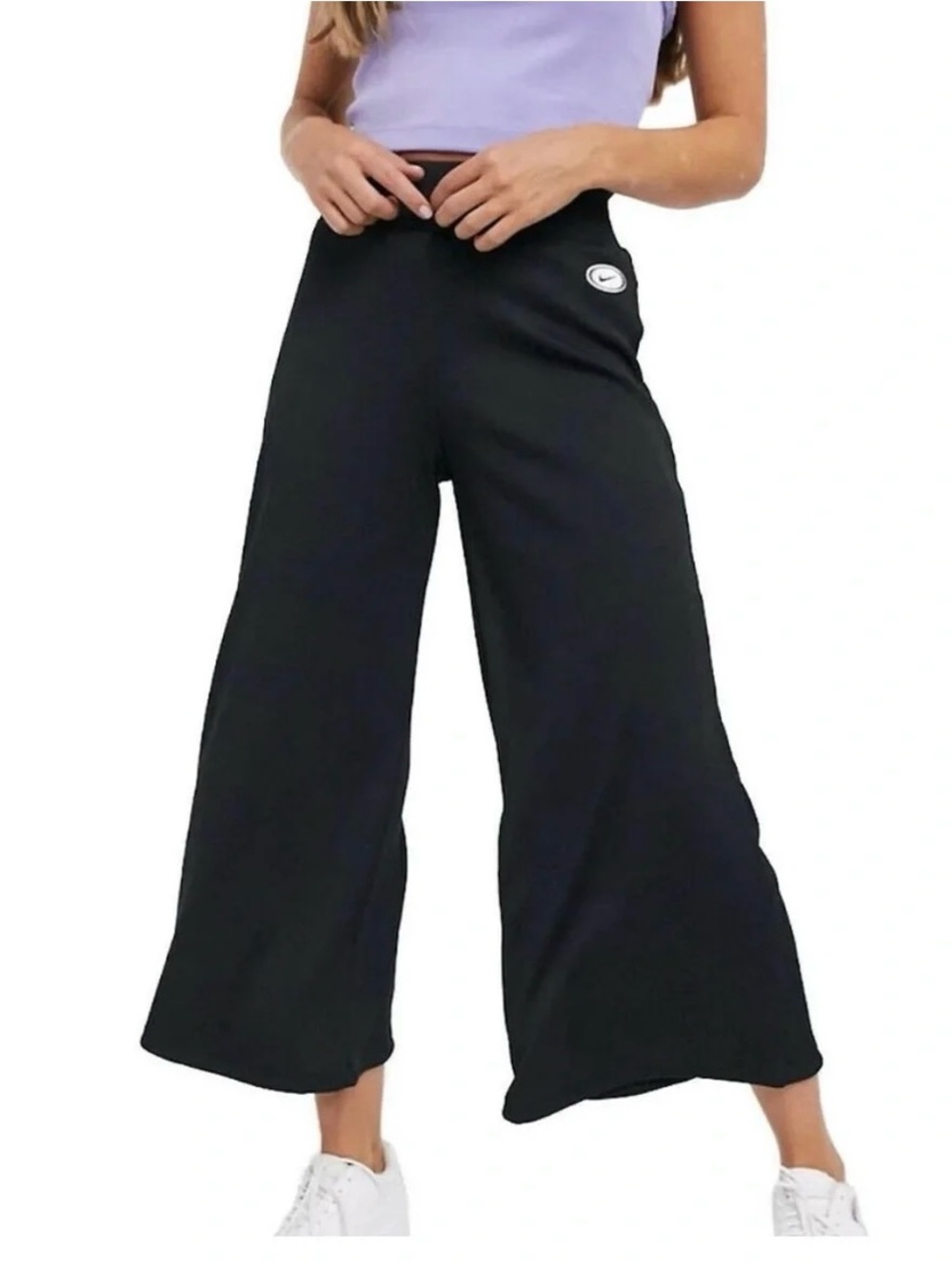Nike Sportswear Ribbed Wide-Leg High Rise Cropped Pants Womens Size Medium Black